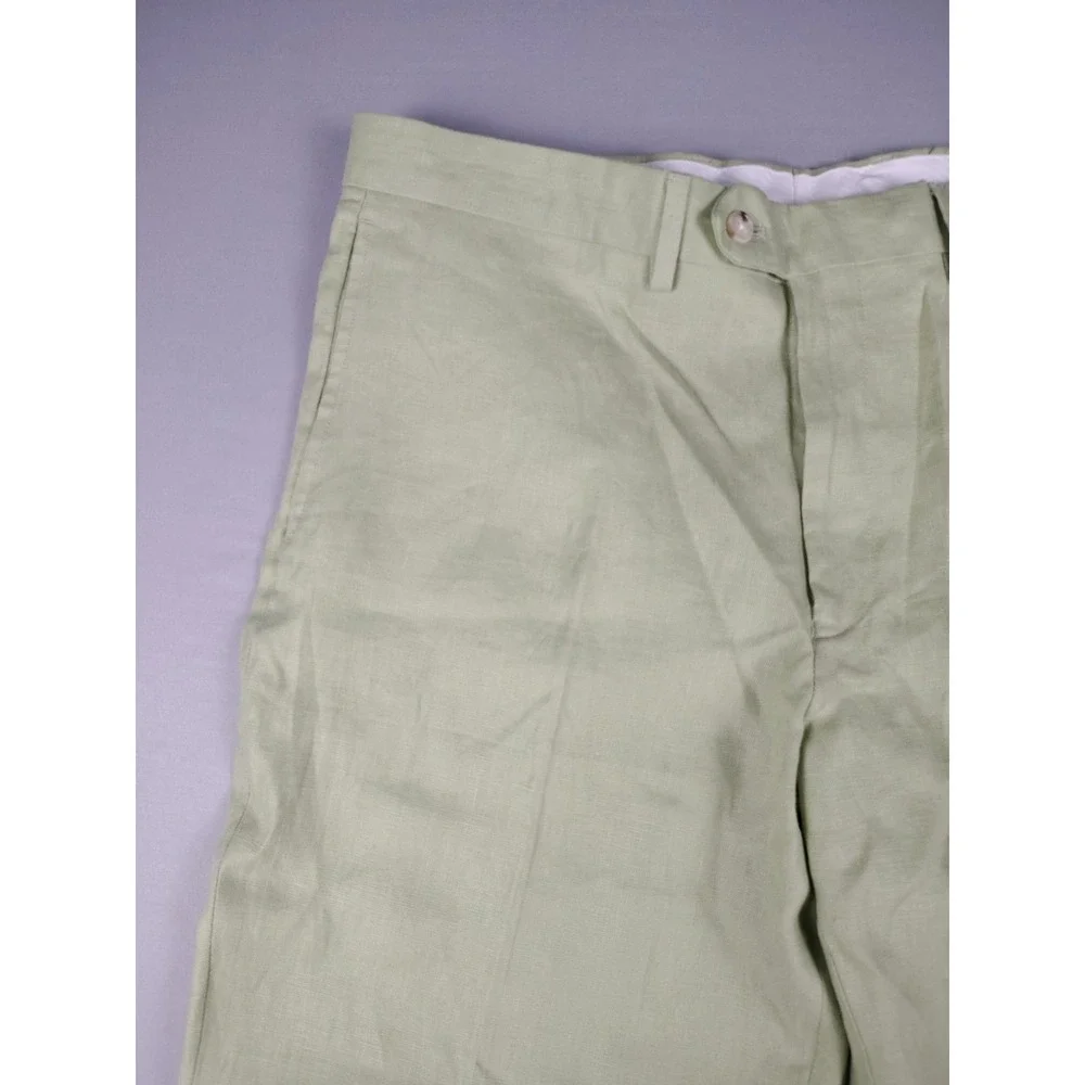 Paul Fredrick Pants Mens 37x30 Sage Green 100% Linen Flat Front NWT Chino Casual
